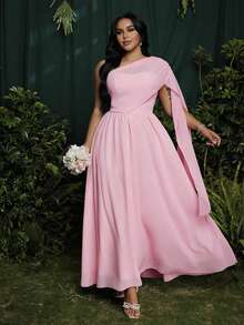 Roveilla Plus Size Asymmetrical Blue Chiffon Elegant Vacation Dress, Spring/Summer - Pink - View 4