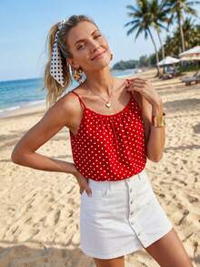 Sylviya Ladies' Polka Dot Printed Camisole Top,Casual - Burgundy - View 3