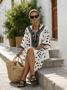 Balvessa 女士V领印花休闲派对旅行中长连衣裙 - 彩色 - 查看 5