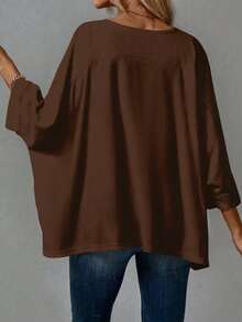 EMERY ROSE 大码女式纯色圆领蝙蝠袖宽松休闲T恤 - 彩色 - 查看 6