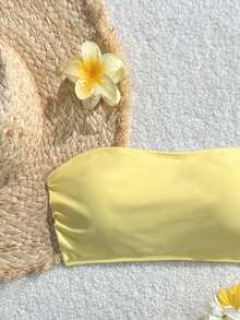 Swim Mod 女士露背挂脖比基尼上衣，性感沙滩度假泳装 - 黃色 - 查看 6