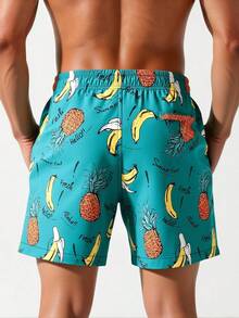 Manfinity Swimmode Quần short đi biển nam in hình dứa và chuối, cạp chun có túi. - màu xanh lá - Xem 2