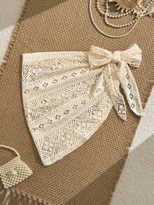 Bellisia Bộ đồ bơi màu mơ nhạt, chất liệu vải dệt họa tiết, kiểu dáng Bohemian, ren, dáng rộng, khoét lỗ, màu kem nhạt, kèm váy. - Màu be - Xem 3