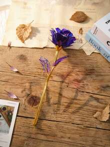 10支仿真玫瑰花，PVC材质，带茎，紫色塑料仿真花，浪漫全息花卉装饰，适用于家居和派对，家居装饰，婚礼礼物，生日礼物，周年纪念礼物，毕业礼物，送给女朋友、母亲、父亲、老师的仿真花束 - 紫色 - 查看 5