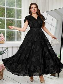Reflora Vestido floral elegante para mujer de talla grande, vestido de invitada de boda de verano - Negro - Ver 7