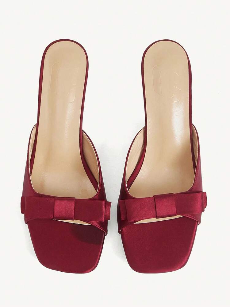 CUCCOO CHICEST French Pink Satin Bow High Heel Slippers Women's Summer Wear Square Heel Sandals Wedding Shoes