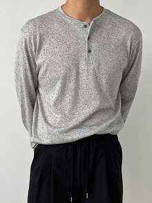 DAZY Grey Round Neck Half-Zip Floral Men's T-Shirt, Spring - Grey - View 2