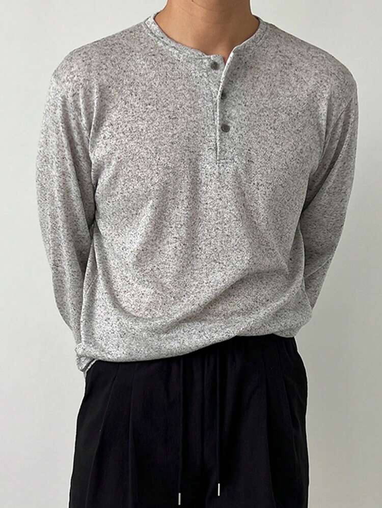 Grey Round Neck Half-Zip Floral Men's T-Shirt, Spring