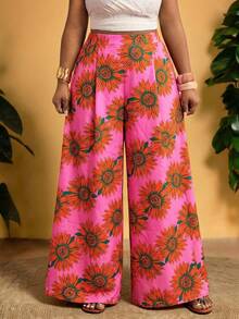 Truni 大码女式宽松彩色印花休闲阔腿裤，适合春夏度假、休闲约会穿着 - 彩色 - 查看 4