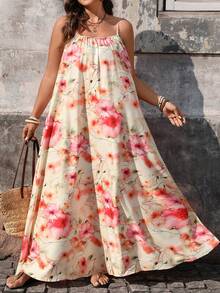 Breezaya New Style Plant Pink Flower Print Women's Summer Maxi Dress For Women - Apricot - View 7