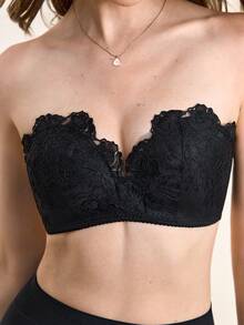 Hourtrue Ladies' Push-Up Lace Bra For Small Breasts And Backless, Sexy Bra For Flat Chest, Lingeriefor Summerfor Summer - Black - View 6