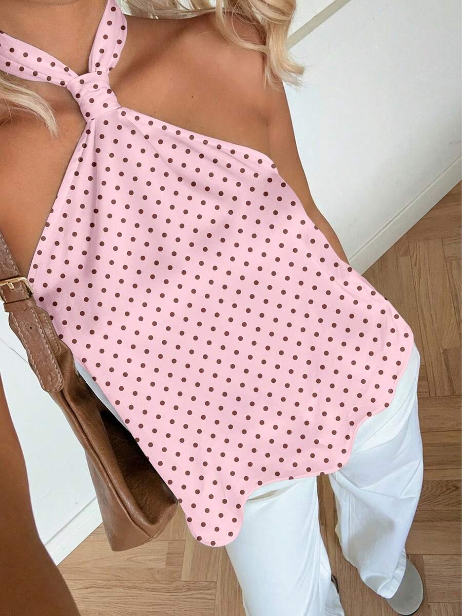 SHEIN EZwear 休闲复古风度假波点印花女式上衣，适合春夏、度假、复古派对等场合 - 彩色 - 查看 1