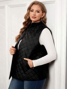 EMERY ROSE Áo khoác vest chần bông có khóa kéo Plus, cho mùa đông - màu đen - Xem 5