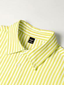 Manfinity Homme Men's Simple Blue And White Striped Woven Shirt - Yellow - View 5