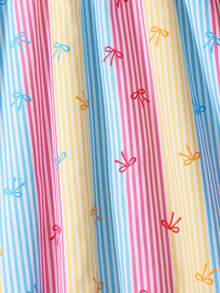 SHEIN Tween GirlsRainbow Striped Print Sleeveless Ruffle Hem Casual Vacation Dress - Multicolor - View 5