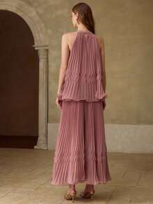 PREMIUM ROMANTIC PLEATED SLEEVELESS DRESS FOR DATES, SPRING/SUMMER - Pink - View 3