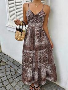 EMERY ROSE Đầm hai dây buộc phía trước, họa tiết paisley, hở lưng, thích hợp cho nữ, mùa hè, đi nghỉ mát. - Volcanic Gray - Xem 4