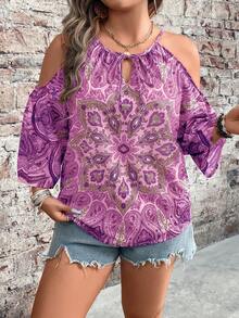 Breezaya Women's Casual Off-Shoulder Camisole Midi Shirt - Purple - View 4
