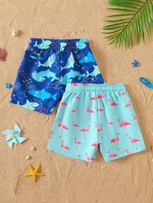 Baby Boy Summer Outdoor Beach Flamingo & Marine Life Print Shorts - Multicolor - View 2