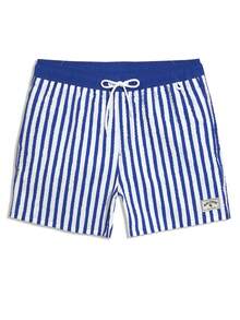 Manfinity KASUA Quần short nam dáng casual kẻ sọc có dây rút, có túi, thích hợp mặc đi biển mùa hè. - Xanh đậm - Xem 3