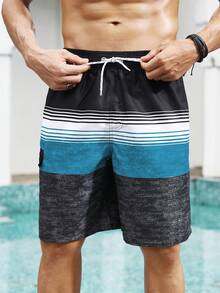 Surfspeed Pantalones cortos de playa con cordón de cintura y rayas de color contrastante para hombres - Multicolor - Ver 4