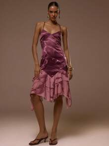 MUSERA Đầm midi hai dây cổ chữ V in họa tiết, dáng xòe bất đối xứng, xếp ly bồng bềnh, thích hợp cho mùa hè, xuân, gợi cảm, dễ thương, đi nghỉ mát, du lịch, dự tiệc, Ibiza, thanh lịch, hoàng hôn, thắt dây. - Nhiều màu - Xem 5