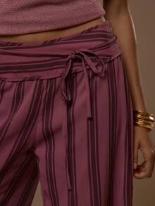 MUSERA 厚腰带阔腿条纹裤 夏季春季性感可爱度假外出场合 伊比沙岛优雅日落领带 - 彩色 - 查看 5