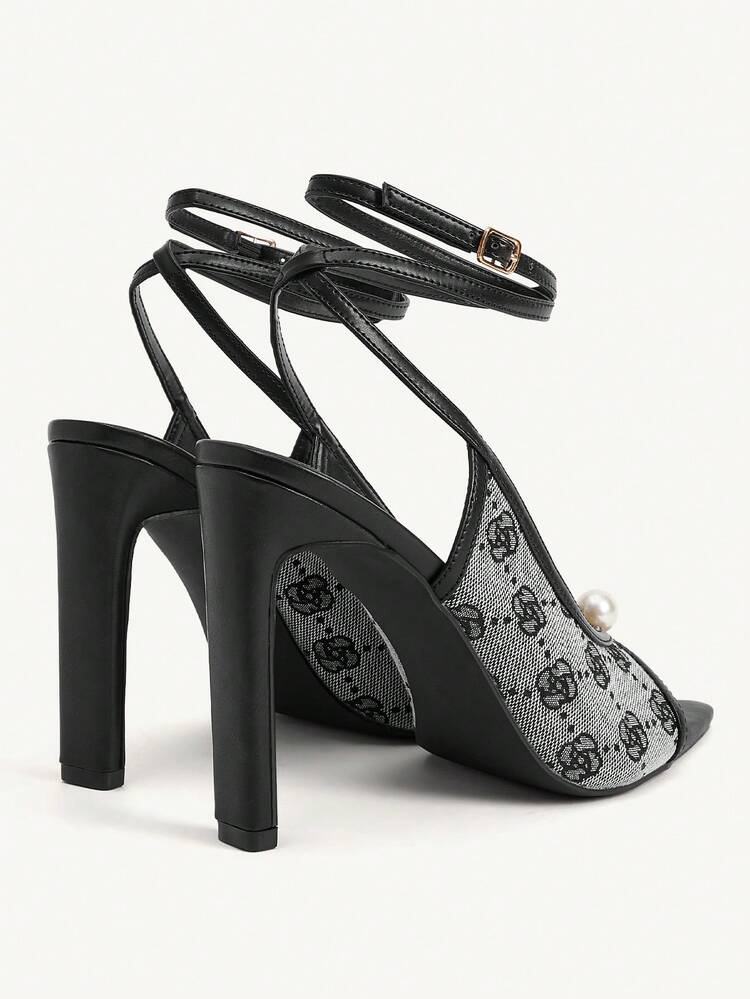 CUCCOO CHICEST Women Shoes Black And White Contrasting Pearl Decoration Fashionable Elegance Temperament Pointed High Heel Sandals
