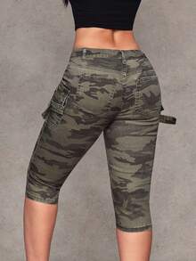 Jeanoix Y2K 时尚低腰工装口袋迷彩七分紧身牛仔裤 - 彩色 - 查看 2