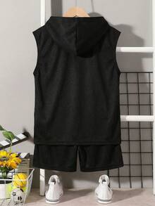 SHEIN Ensemble 2 pièces sweat-shirt à capuche ample avec graphique lettrage et short pour garçon préadolescent - Multicolore - Voir 2