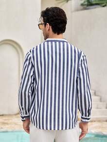 Mercer Haus Áo sơ mi nam FEIAO phong cách retro cổ điển kẻ sọc, tay dài, kiểu dáng casual, phù hợp bốn mùa. - Xanh và trắng - Xem 2