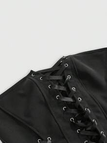 ROMWE Avant Sexy Contrast Lace Crisscross Bustier Top - Black - View 5