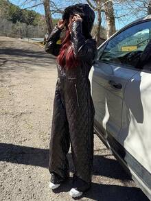 Abrilcols 女士加厚黑色绗缝羽绒服，适合滑雪、秋冬季穿着 - 黑色 - 查看 4