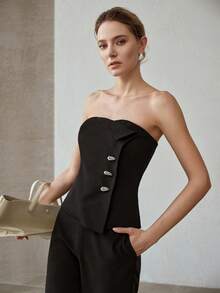 MOTF PREMIUM TOP BANDEAU CON BOTONES DE METAL - Negro - Ver 5