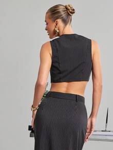 Hauture Women's Sleeveless Striped Tank Top Vest - Black and White - View 4