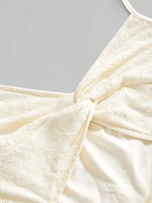 ROMWE Avant Đầm ngắn xếp lớp ren xoắn kiểu dáng nghỉ dưỡng dành cho nữ - Màu be - Xem 3