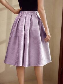 Vintamour 复古优雅女士提花缎面黑色半身裙，带口袋和喇叭裙摆，镂空设计，适合感恩节、公主风、音乐会等场合穿着。 - 淡紫色 - 查看 2