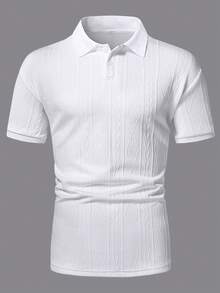 Manfinity Homme Áo thun polo tay ngắn cổ tròn màu trơn thiết kế họa tiết cơ bản dành cho nam, dành cho chồng, đi chơi, phong cách quý tộc - trắng - Xem 4