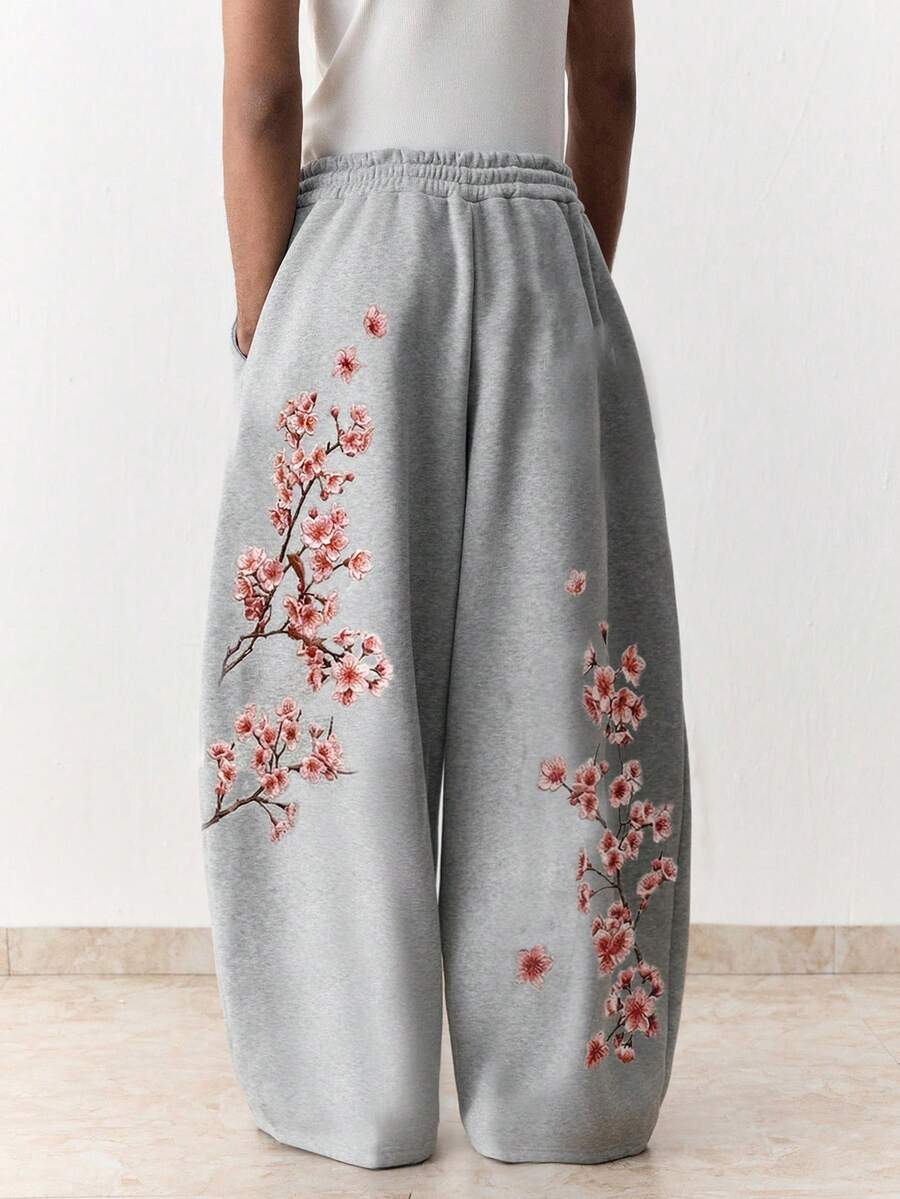 SWAVVY 男士休闲宽松运动裤，标准尺码，灰色，前后印花，无后口袋，适合春秋季穿着 - 灰色 - 查看 1