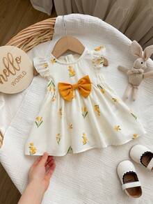 Vestido floral con lazo decorativo para bebé recién nacido - Amarillo - Ver 9