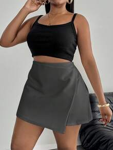 SHEIN PETITE CURVE 大码女装时尚休闲裹身裙 - 深灰色 - 查看 3