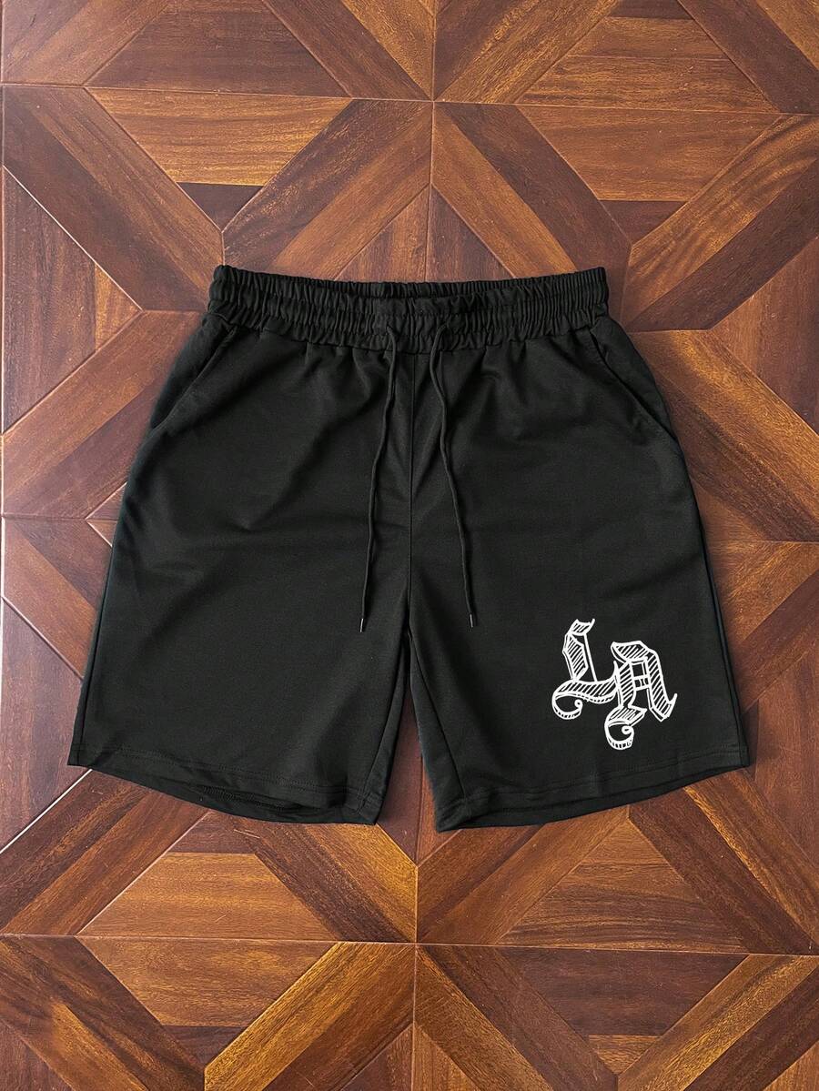 StoneGrade Quần short nam màu đen dệt kim, in chữ viết tay kiểu Gothic, thích hợp cho các buổi hẹn hò và tụ họp, trang phục thời trang, quà tặng lý tưởng cho bạn trai. - màu đen - Xem 1