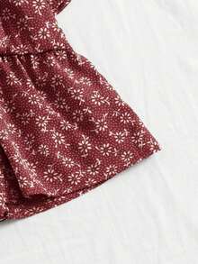 SHEIN Tall 女士夏季度假碎花系结蝴蝶结衬衫 - 紅色 - 查看 4