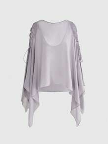 ROMWE Sexy Backless Asymmetric Hem Double Strap Design Sheer Blouse For Women - Grey - View 3