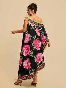 Travachic Đầm rộng rãi tay cánh dơi in hoa bất đối xứng dành cho nữ cỡ lớn - Nhiều màu - Xem 3