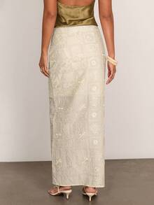 COSMINA Floral Embroidered Casual Elegant Skirt, Essential Autumn For Women, Sage Green Color Suitable Dates Vacation, Gatherings, Shopping, Beach - White - View 6