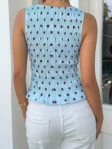 Siren Gaze 波点腰部荷叶边无袖圆领夏季时尚背心 - 淺藍色 - 查看 2
