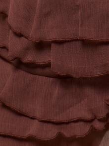 MUSERA 层叠荷叶边不对称弧形下摆低腰迷你裙 夏季春季性感可爱假日度假外出场合 伊比沙岛优雅日落系带 - 淺灰紫 - 查看 6