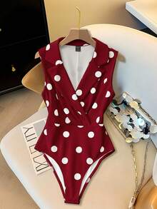 SHEIN Clasi Áo liền thân màu trắng thanh lịch dành cho nữ, có cổ áo blazer. - Màu Đỏ Sâu - Xem 1