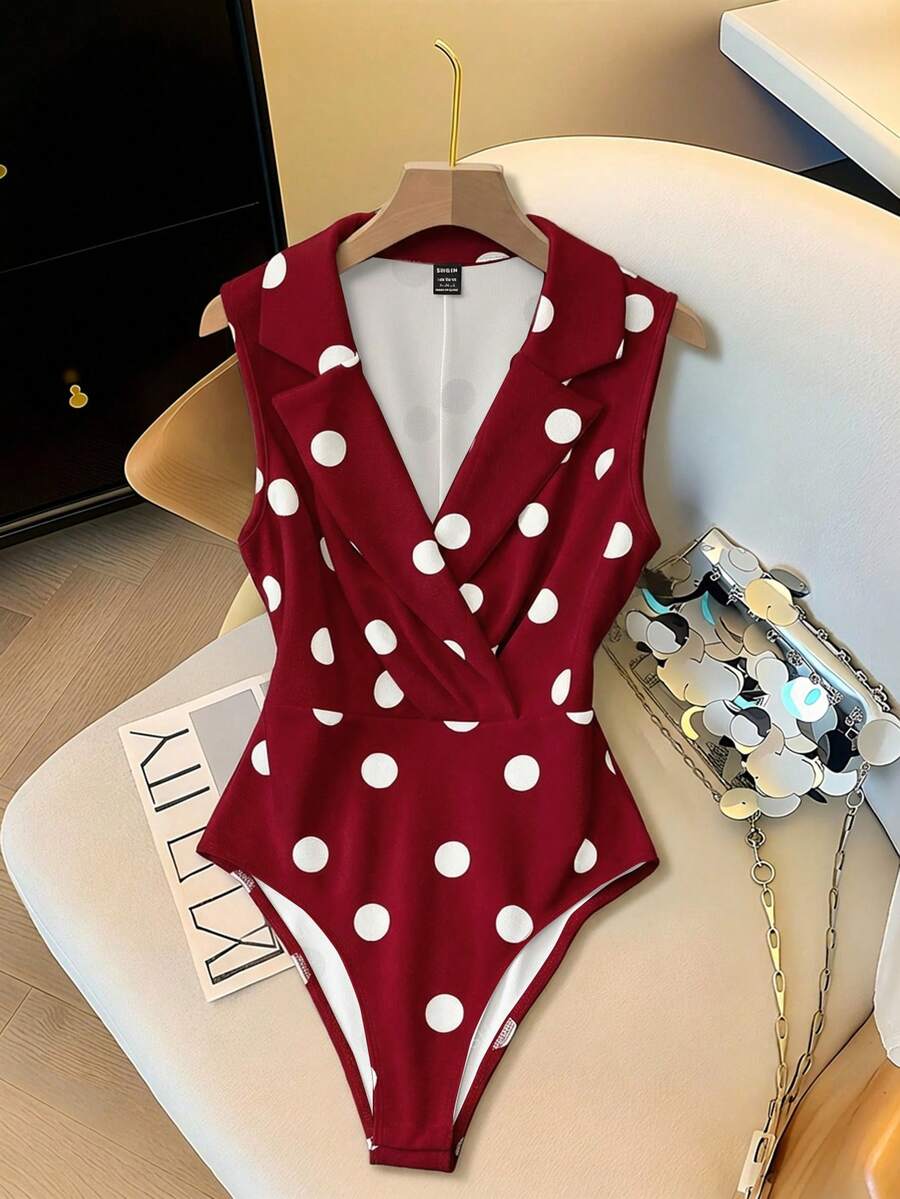 SHEIN Clasi Áo liền thân màu trắng thanh lịch dành cho nữ, có cổ áo blazer. - Màu Đỏ Sâu - Xem 1